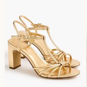 J. Crew Factory Sunkissed Metallic Gold T-Strap Heels Size 8 1/2 New in Box